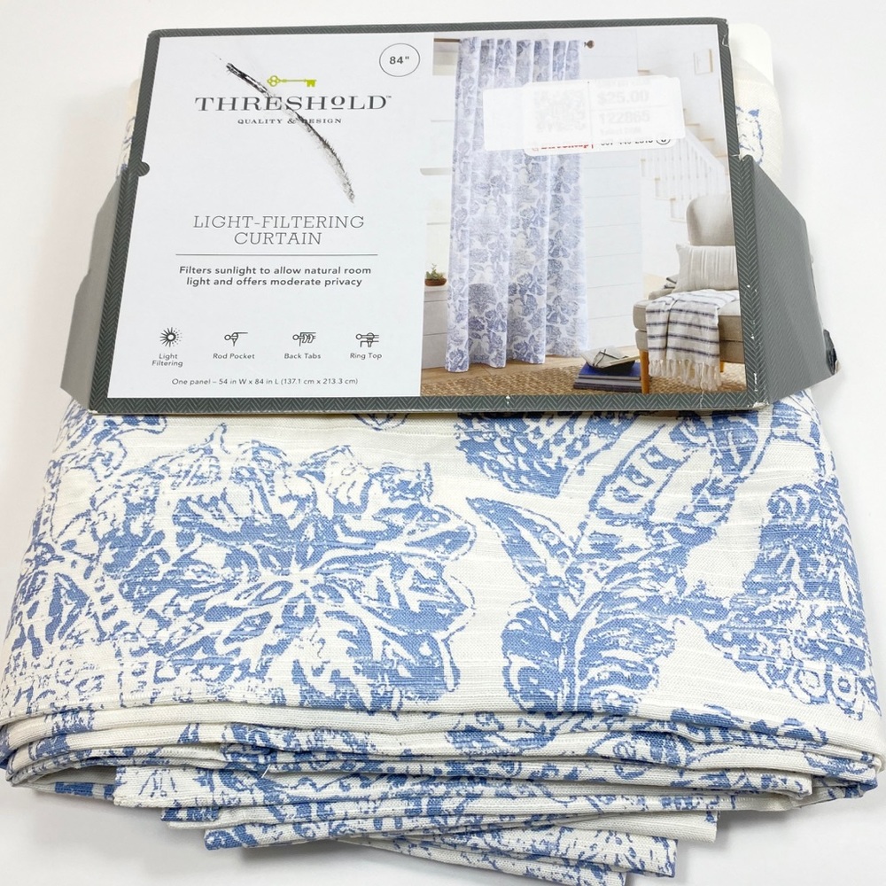 Threshold Blue Floral Light Filtering Curtain
